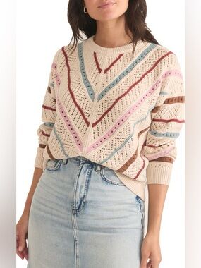 Marine Layer Brooke Stripe Open Stitch Crewneck Sweater size Large